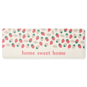 Home Sweet Home Quirky Strawberries Fruit Pink PVC  20 in. x 55 in. Kitchen Mat