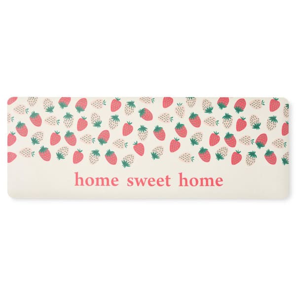 Home Sweet Home Quirky Strawberries Fruit Pink PVC 20 in. x 55 in. Kitchen Mat