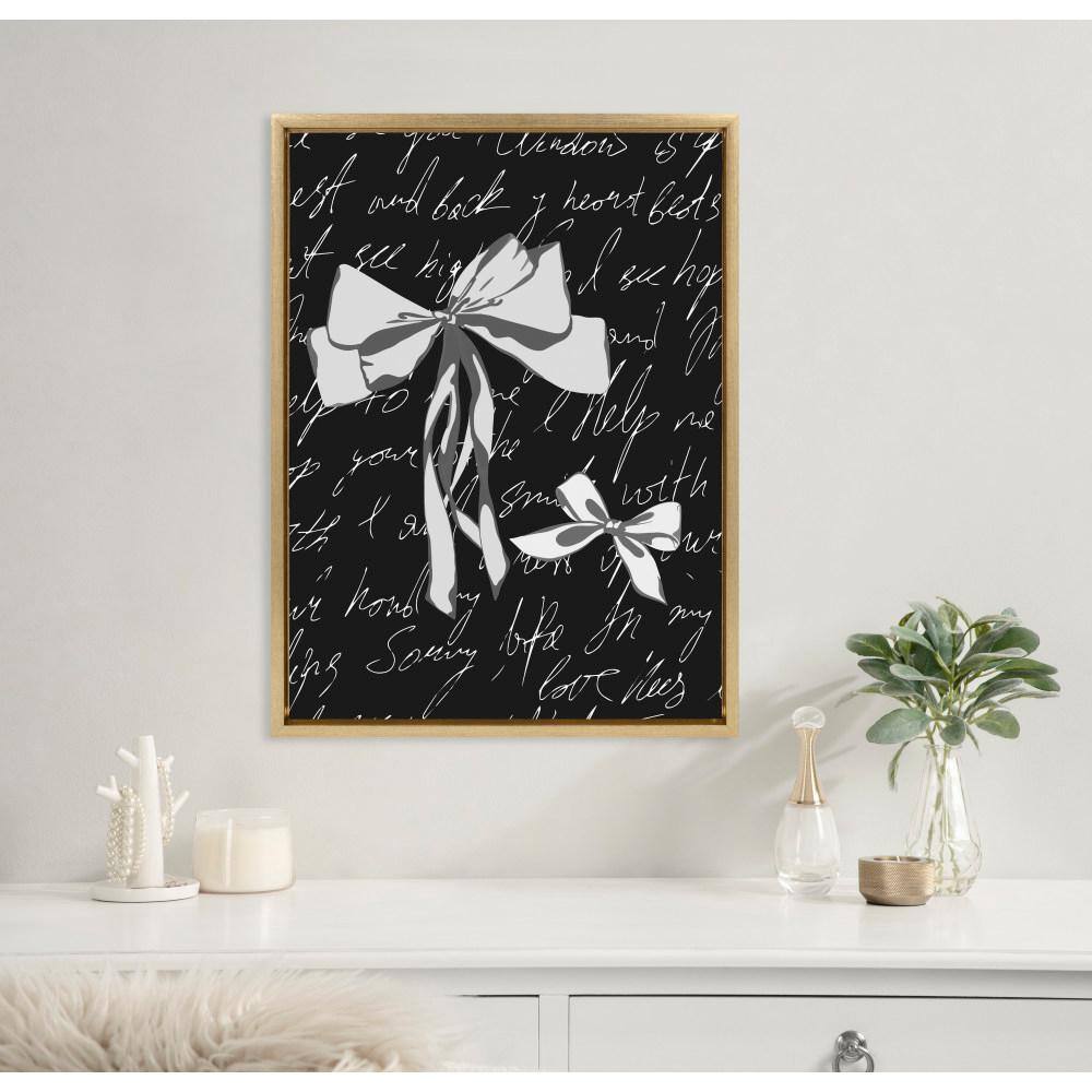 Sylvie Black and White Bow Print on Canvas with Gold Frame
