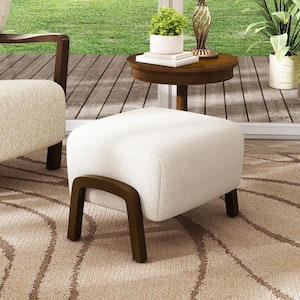 Alpin Modern White and Dark Brown Upholstered Boucle Accent Ottoman with Solid Wood Legs