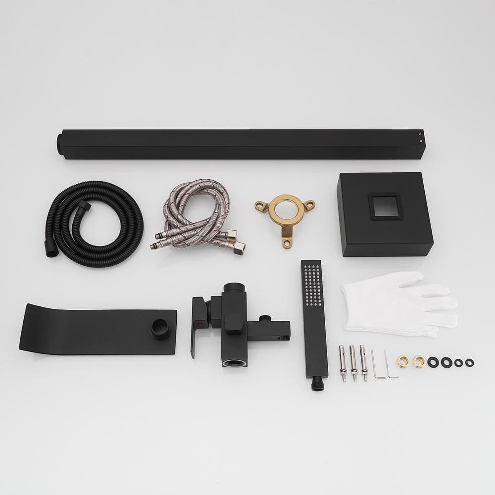 Matte Black Brass Freestanding Tub Faucet with Hand Shower