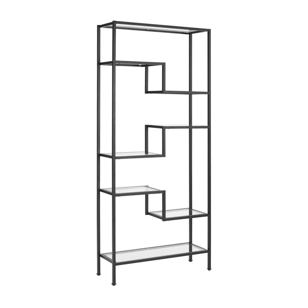 Sloane 83'' Matte Black Modern Glass Etagere