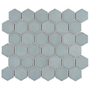 Tribeca 2 in. Hex Glossy 12-5/8 in. x 10-5/8 in. Mist Porcelain Mosaic (9.96 sq. ft. / Case)