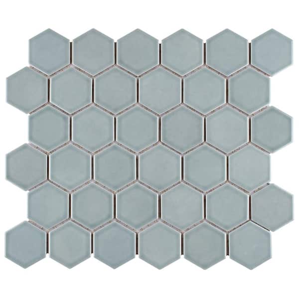 Merola Tile Tribeca 2 in. Hex Glossy Mist 6 in. x 6 in. Porcelain Mosaic Take Home Tile Sample