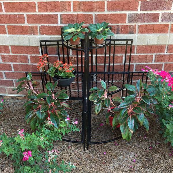 Patio Life Mission Pro 34.5 in x 35 in Black Steel Corner Plant Stand