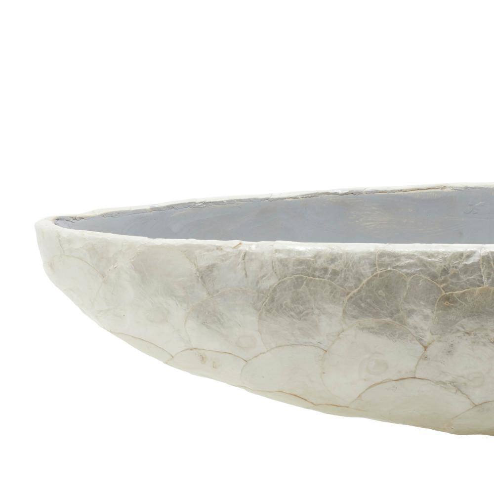 White Oval Resin Decorative Bowl with Capiz Shell