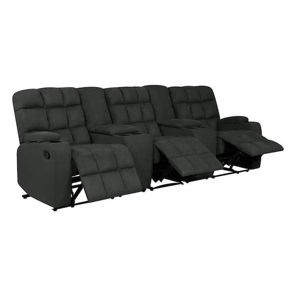 Prolounger 3 Seat Gray Microfiber Wall, Microsuede Reclining Sofa And Loveseat