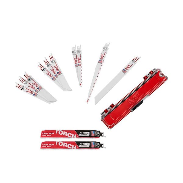 Milwaukee Wood/Metal Cutting Bi-Metal Reciprocating Saw Blade Set (10-Piece) with 9 in. 7 TPI TORCH Nitrus Recip Blade (2-Pack)