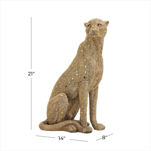 CosmoLiving by Cosmopolitan Gold Polystone Encrusted Beading Leopard  Sculpture with Diamond Shaped Mirrored Accent 040118 - The Home Depot