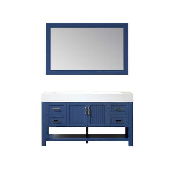 ROSWELL 60 in. W x 19.7 in. D x 34.6 in. H Single Sink Bath Vanity in Royal Blue with White Composite Stone Top and Mirror