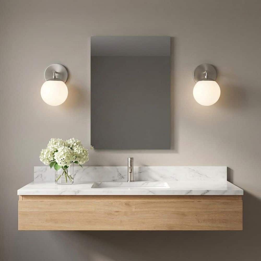 Nube 5.5 in. W 1-Light Brushed Nickel Modern Dimmable Bathroom Wall Sconce with Milk Glass Globe Shade, Bulb Included price history on PriceWatchPro