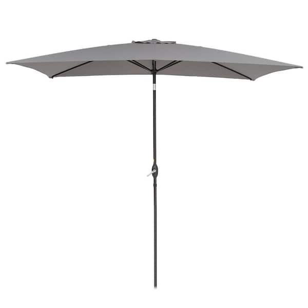 Unbranded 6.5 ft. x 10 ft. Steel Market Patio Umbrella Water-Resistant Push Button Tilt in Gray