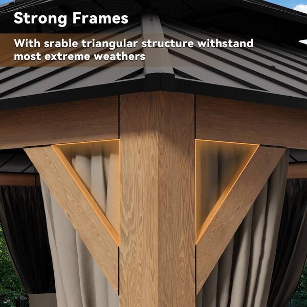 Gardenbee 17 ft. x 13 ft. Wood Grain Outdoor Patio Aluminum Double