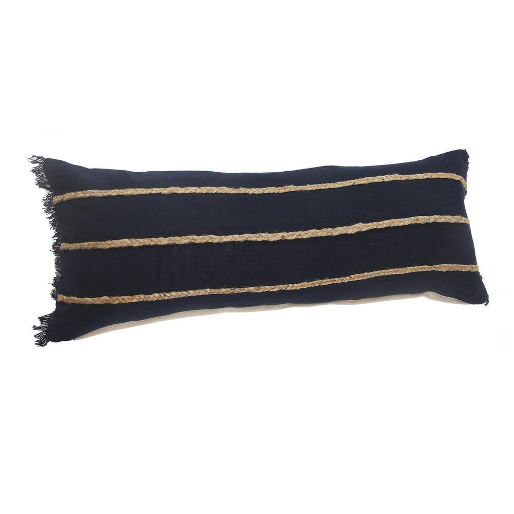 Navy and Tan Jute Braided Rectangular Lumbar Pillow