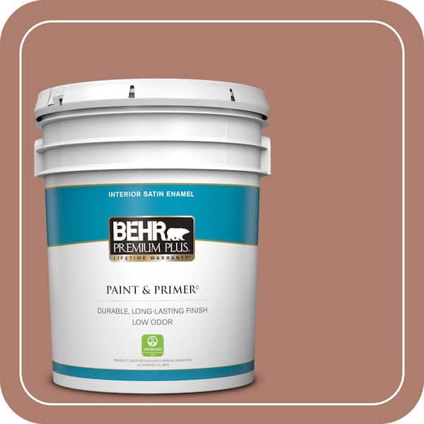 BEHR PREMIUM PLUS 5 gal. #PPU2-11 Mars Red Satin Enamel Low Odor Interior Paint & Primer