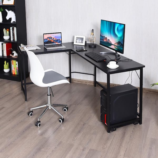 Costway L-Shaped 66 in. Black Computer Desk Corner