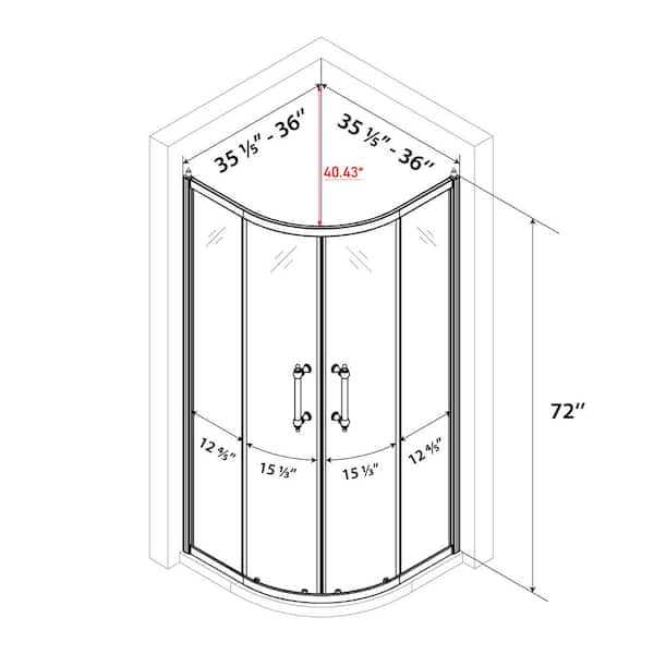 36 in. W x 72 in. H Double Sliding Semi-Frameless Corner Sliding Fixed Door Shower Enclosure in Chrome with Clear Glass