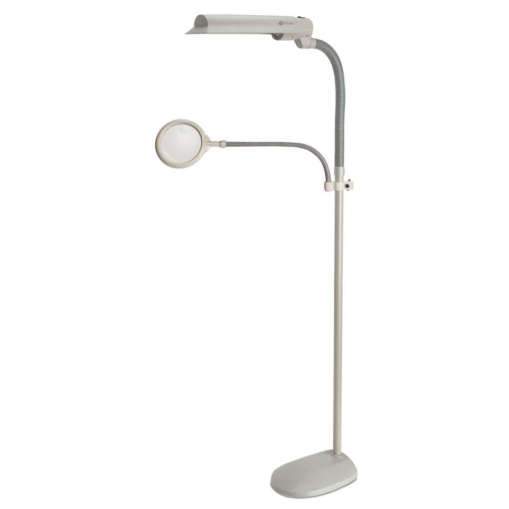 Adjustable Arc Silver Floor Lamp with 3X Magnifier and Flexible Neck