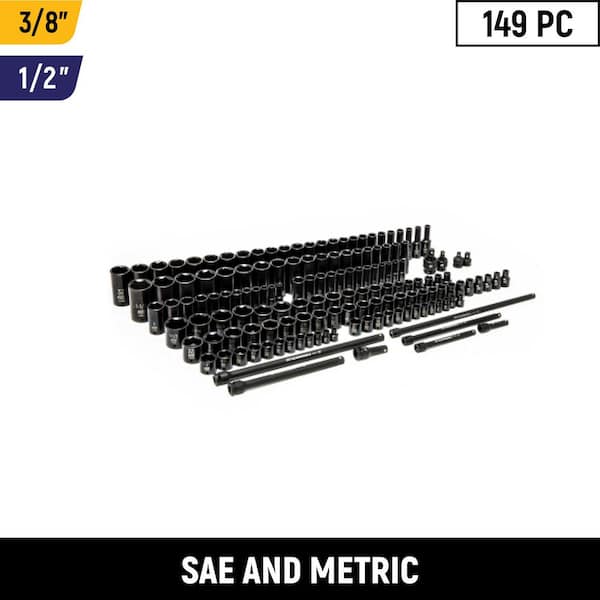 3/8 in. and 1/2 in. Drive 6-Point SAE/Metric Standard & Deep Master Impact Socket Set (149-Piece)