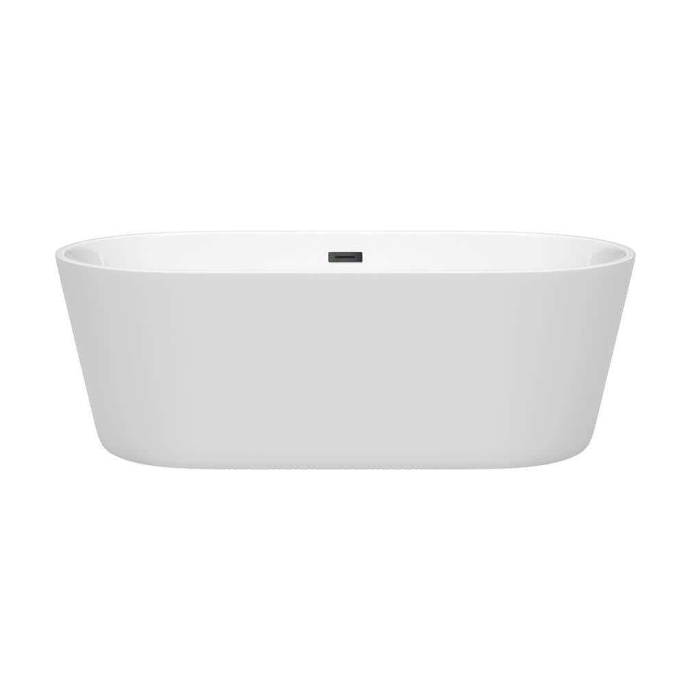 Carissa 67'' White Freestanding Acrylic Bathtub with Matte Black Trim