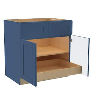 Washington Vessel Blue Plywood Shaker Assembled Base Kitchen Cabinet FH 1 ROT Sft Cls 33 in W x 24 in D x 34.5 in H