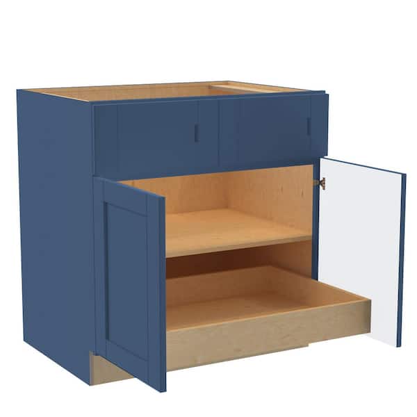 Home Decorators Collection Washington Vessel Blue Plywood Shaker Assembled Base Kitchen Cabinet FH 1 ROT Sft Cls 33 in W x 24 in D x 34.5 in H