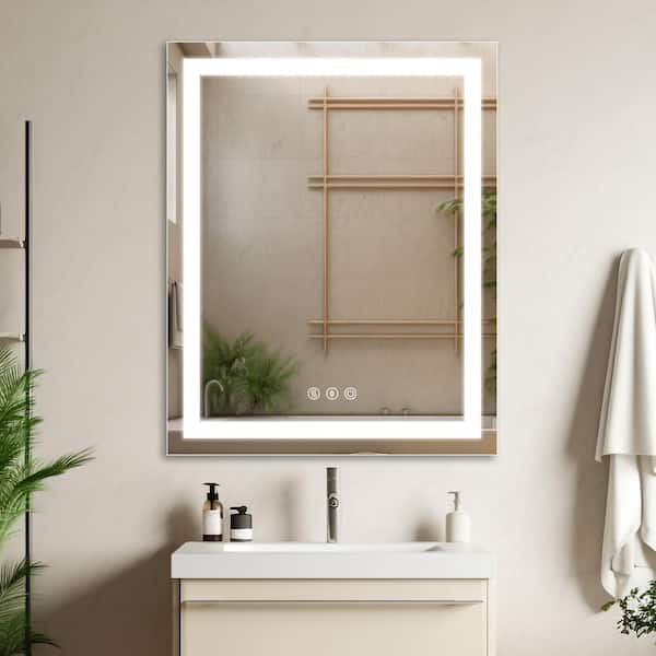 Unbranded 28 in. W x 36 in. H Rectangular Frameless Wall Mount Bathroom Vanity Mirror with LED Light Dimmable Anti-Fog