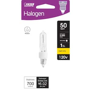 50-Watt Bright White (3000K) T4 Mini Candelabra E11 Base Dimmable Halogen Light Bulb