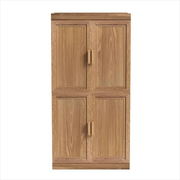 Natural Wood 31 in. W x 62 in. H Classic Kitchen Pantry Cabinet with Doors and Adjustable Shelves