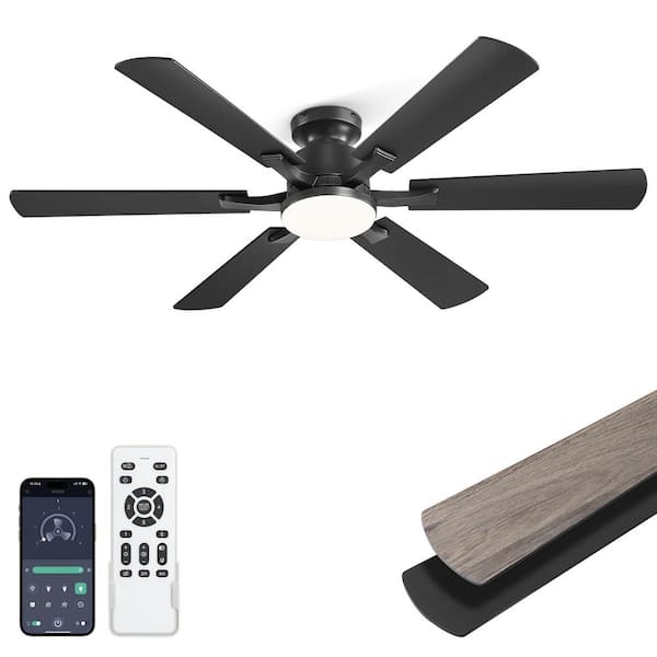 52 In Black Indoor/Outdoor Ceiling Fan with LED Light Remote/APP Reversible DC Motor Flush mount 3CCT for Living Room