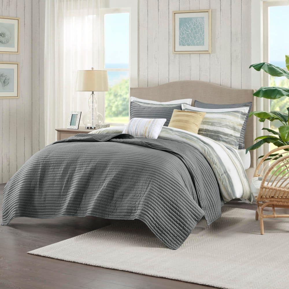Yellow and Gray Reversible Microfiber Comforter Set, Full