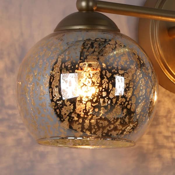 21 in. 3-Light Modern Gold Bathroom Vanity Light, Globe Mercury Glass Bath Lighting, Powder Room Bath Vanity Light