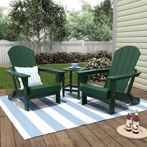 Luna Outdoor Poly Adirondack Chair Set with Side Table in Dark Green (3-Piece)