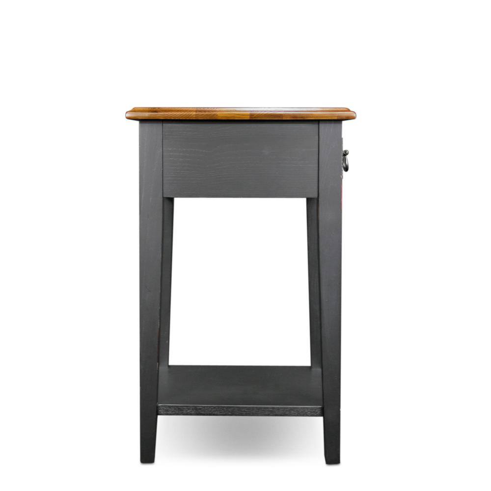 Medium Oak and Slate Black Square Side Table with Drawer