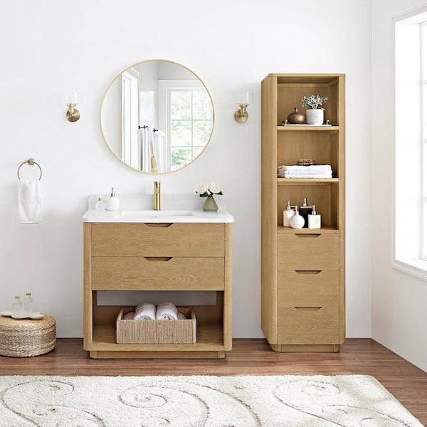 Harbin 36 in. W x 22 in. D x 33.9 in. H Single Bath Vanity in Washed Ash Grey with White Engineered Stone Composite Top