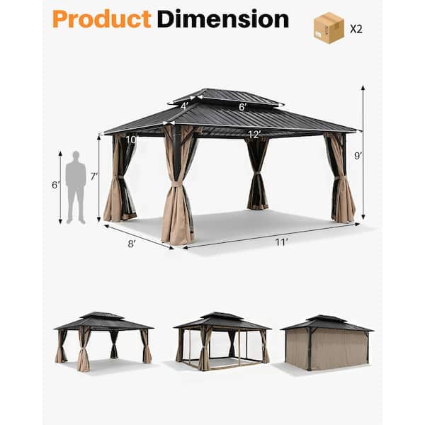 CikaCika 10 ft. x 12 ft. Double Roof Hardtop Aluminum Patio Gazebo