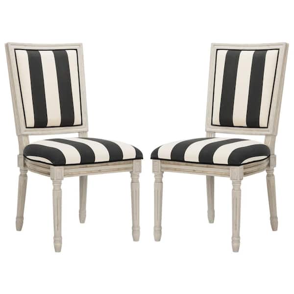 SAFAVIEH Buchanan Black/Ivory/Rustic Gray 19 in. H French Brasserie Striped Linen Rectangular Side Chair (Set of 2)