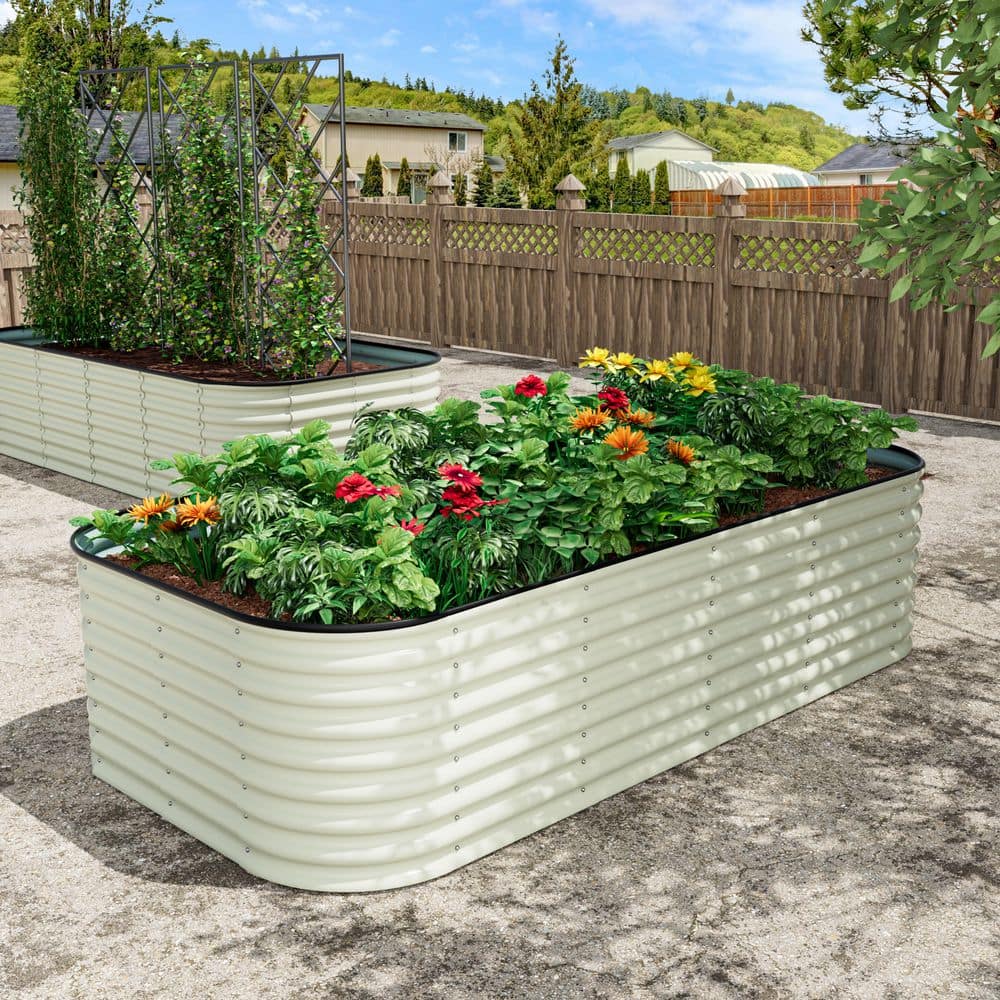 Pearl White Galvanized Steel Raised Garden Bed Many-in-1 Planter Box Outdoor, 96 in. L x 48 in. W x 24 in. H price history on PriceWatchPro