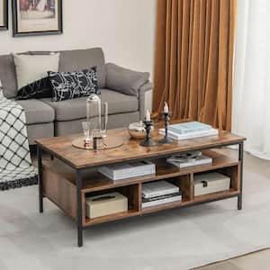 43.5 in. Rustic Brown Rectangle Wooden Industrial Coffee Table with Open Storage Metal Frame for Living Room