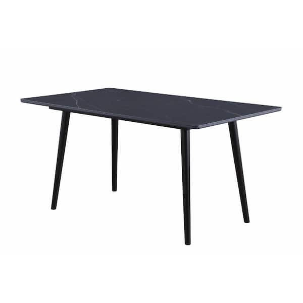 Aikya Black Stone Rectangle 35 in. 4 Legs Base Dining Table Seats 4