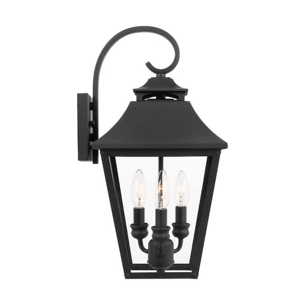 Generation Lighting - Galena Medium 3-Light Textured Black Outdoor Hardwired Wall Lantern Sconce with Clear Glass
