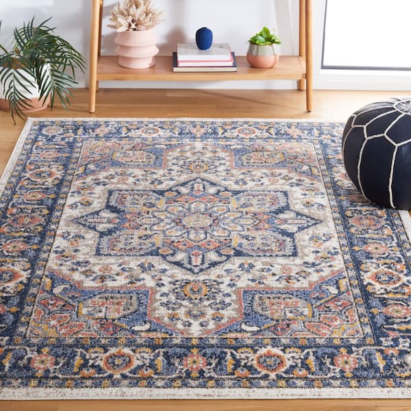 Astoria 5 ft. x 8 ft. Blue/Rust Border Medallion Area Rug