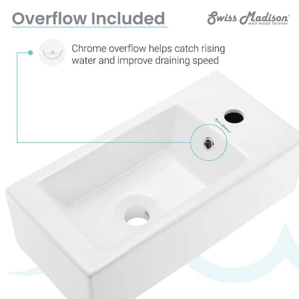 Swiss Madison Voltaire 19.5 in. x 10 in. Rectangular Ceramic Wall Hung Vessel Sink with Right Side Faucet Mount in White Swiss Madison Voltaire 19.5 in. x 10 in. Rectangular Ceramic Wall Hung Vessel Sink with Right Side Faucet Mount in White