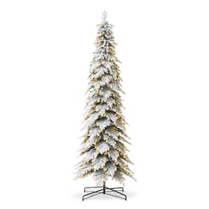 11 ft. Pre-Lit Flocked Pencil Spruce Artificial Christmas Tree with 700 Warm White Lights