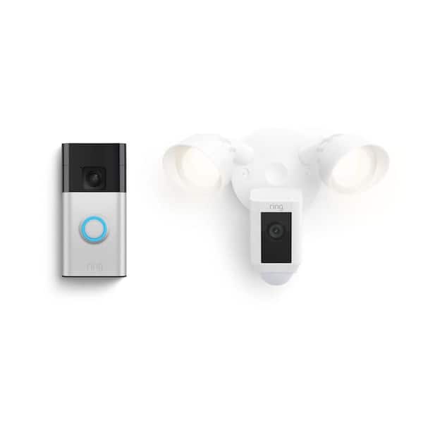 Battery Doorbell-Satin Nickel + Floodlight Cam Wired Plus-White