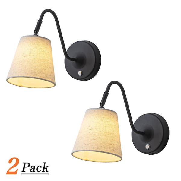 1-Light W6 in. Matte Black Battery Operated Wall Sconces Dimmable Integrated LED Rechargeable Cordless Wall Lamp (2Pack)