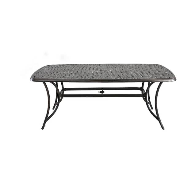 Clihome Outdoor Patio Rectangle Cast 72 in. Aluminum Dining Classic Pattern Table with Umbrella Hole