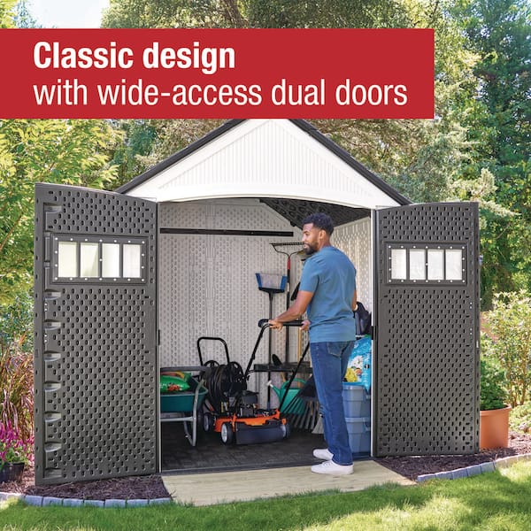 Rubbermaid Roughneck 7'x7' Storage Shed, White/Charcoal 2232115