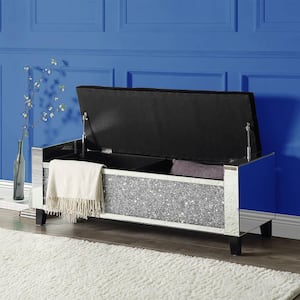 Noralie Mirrored and Faux Diamonds 17 in. Bedroom Bench Without Back with Flip Top, Upholstered