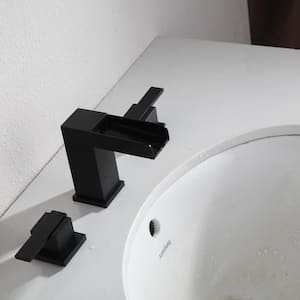 8 in. Widespread Waterfall 2-Handle Bathroom Faucet in Matte Black